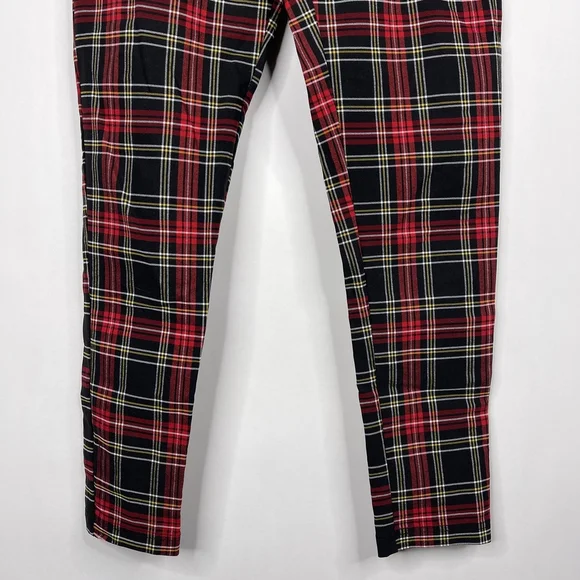 2/$30 ZARA Tartan Plaid Zip-up Skinny Pants Ring Pull Medium Red Black #7310 - Picture 8 of 16